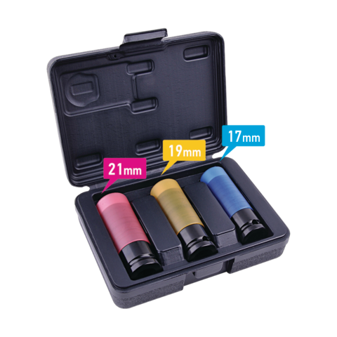 CHIAVE A BUSSOLA 1/2" A IMPULSI A 6 PUNTE LUNGA PER CERCHI LEGA SUPER IMPACT, 3PZ SET BENMAN 71071