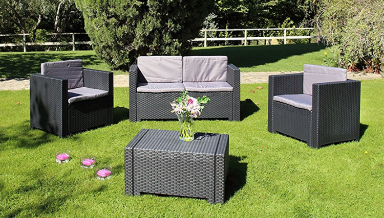 MOBILI DA ESTERNO SALOTTO CAPRI IN RESINA ANTRACITE CON CUSCINI GIARDINO ARREDO